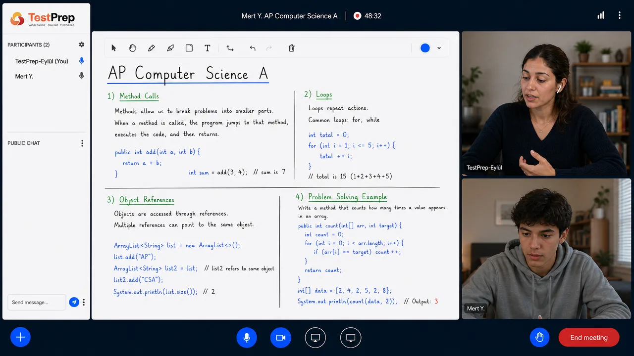AP Computer Science A — one-to-one lesson