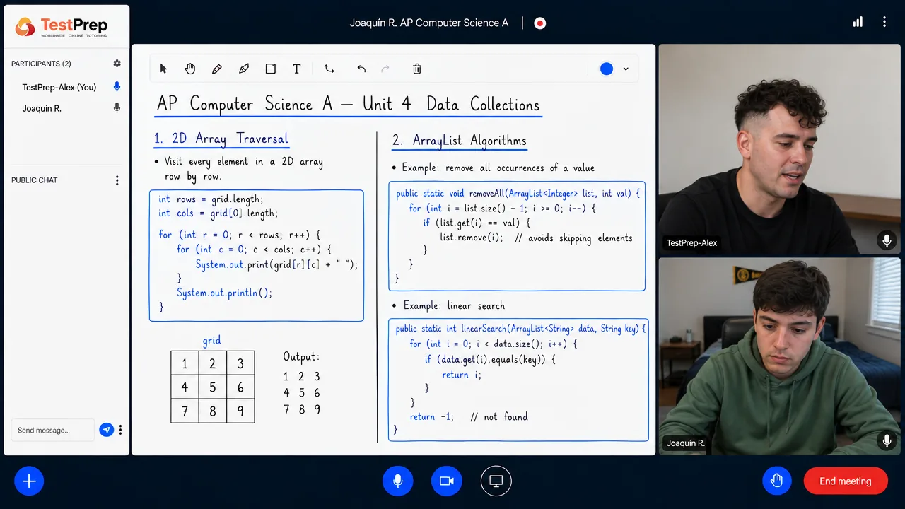 From a TestPrep AP Computer Science A private lesson