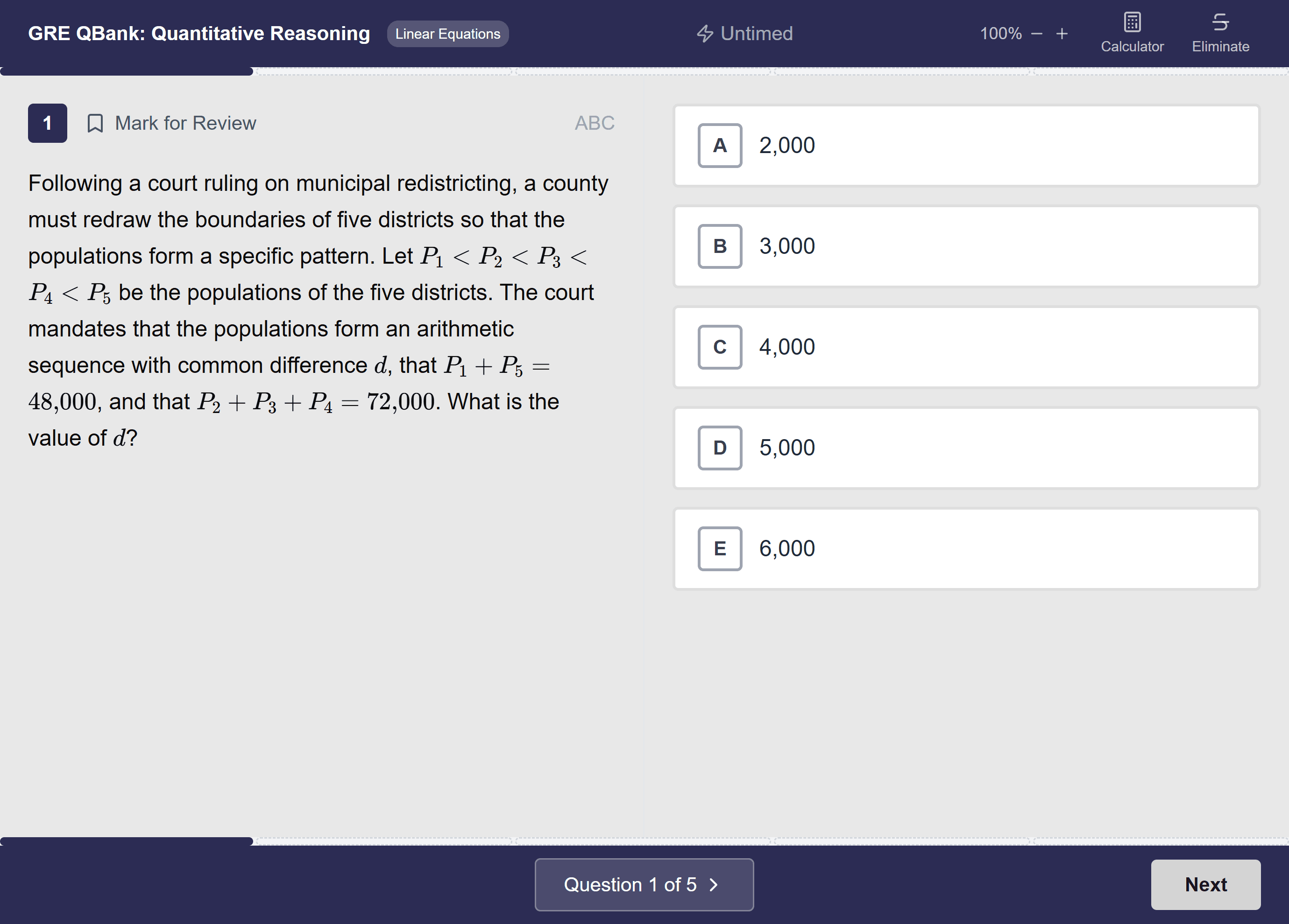 A question in the exam interface: passage on the left, choices on the right
